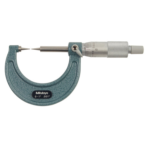 Mechanical Micrometer, Point, 0-1 In, .001 In, 15D, S