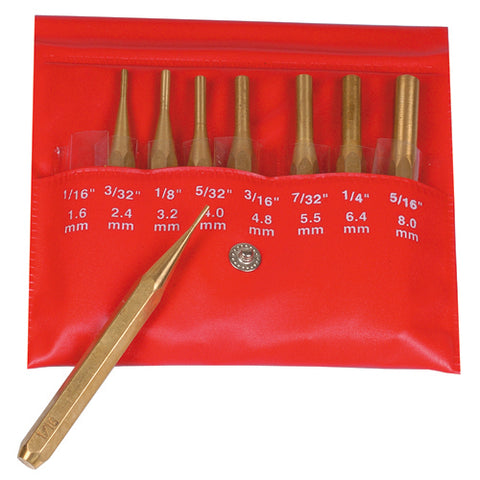 Punch, Drive Pin, Set, 4 In, Brass, 8Pc
